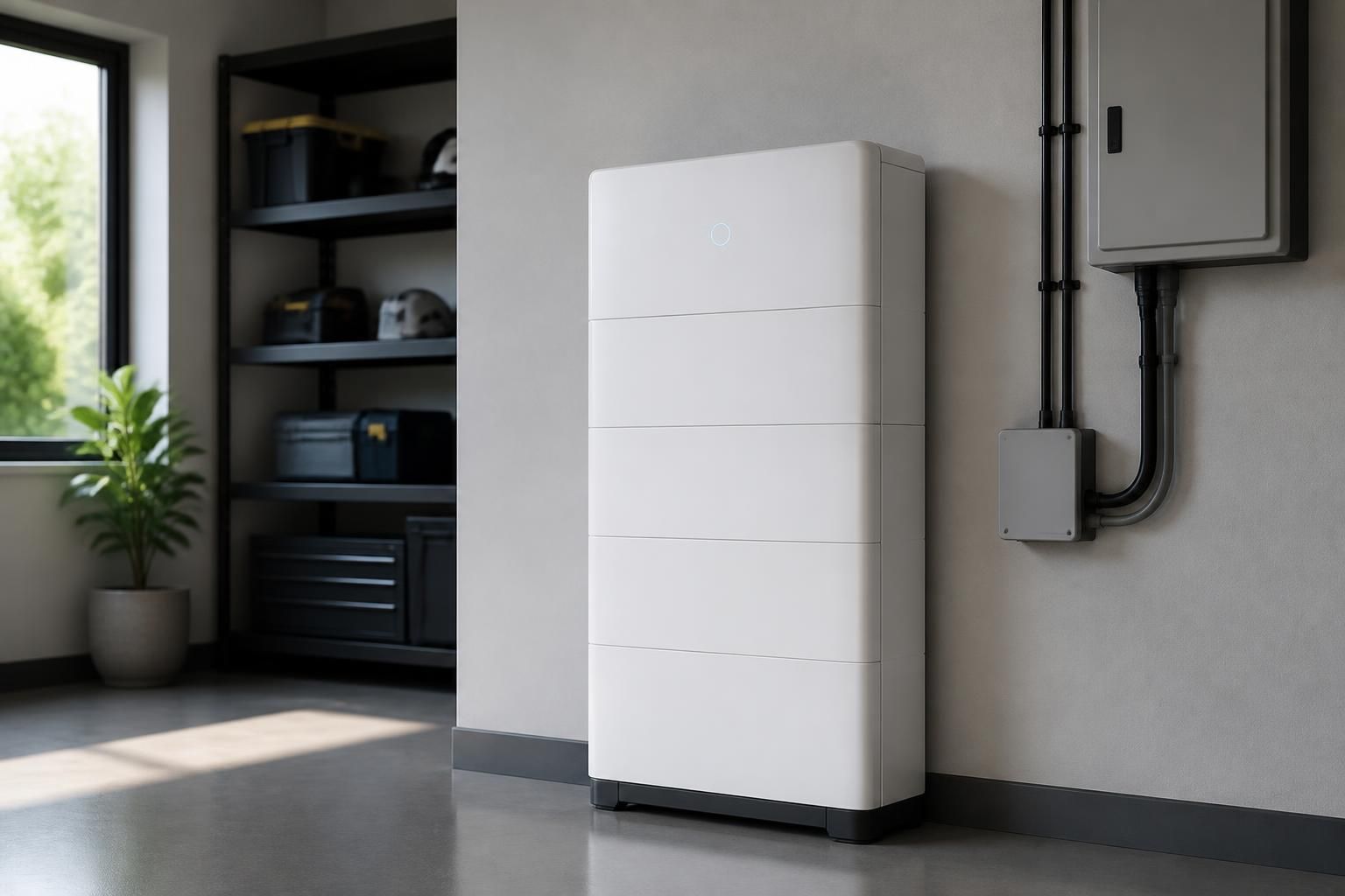 Clean home battery storage system in a modern utility room
