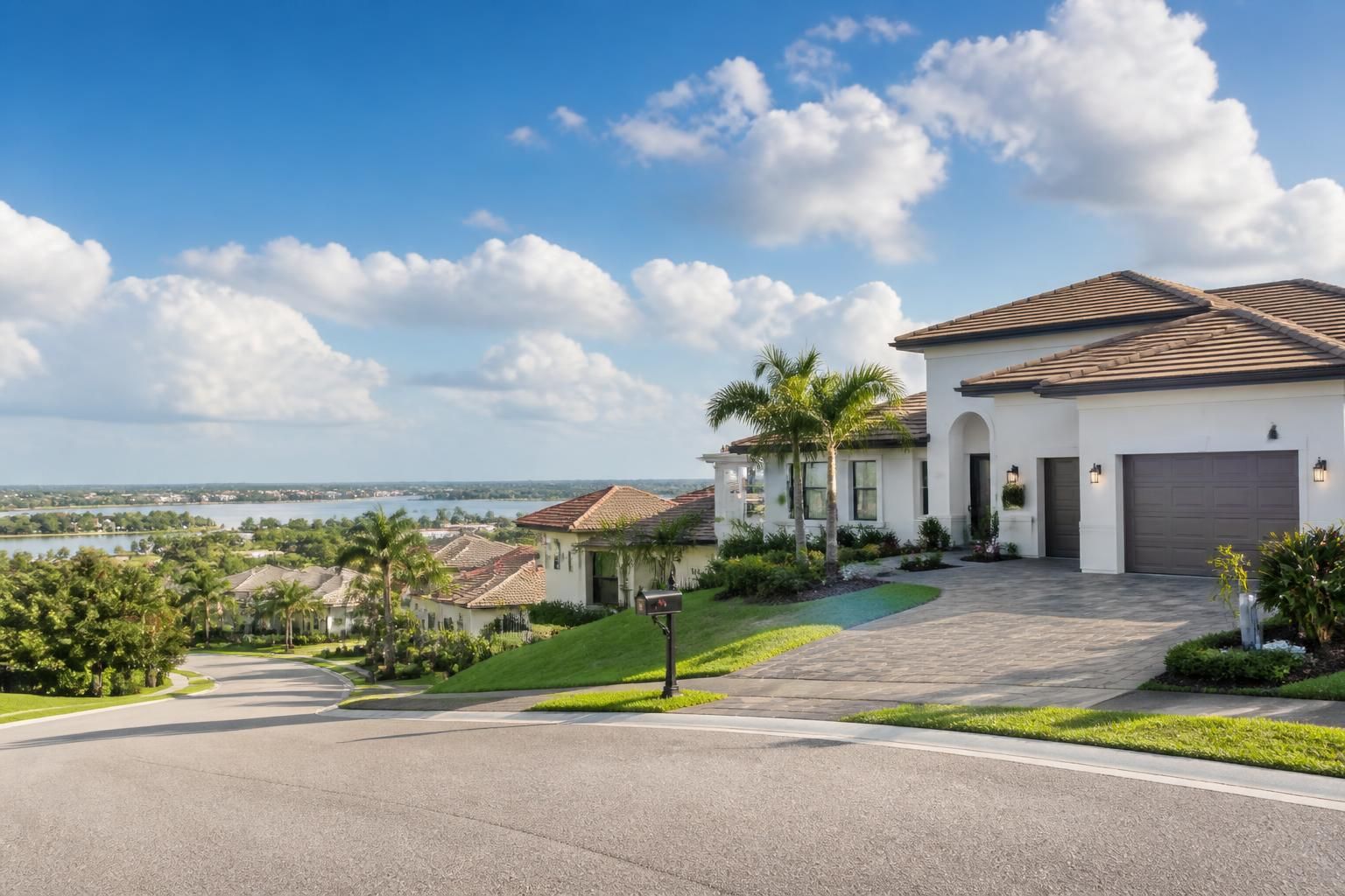 Hillside residential neighborhood under expansive Florida sky
