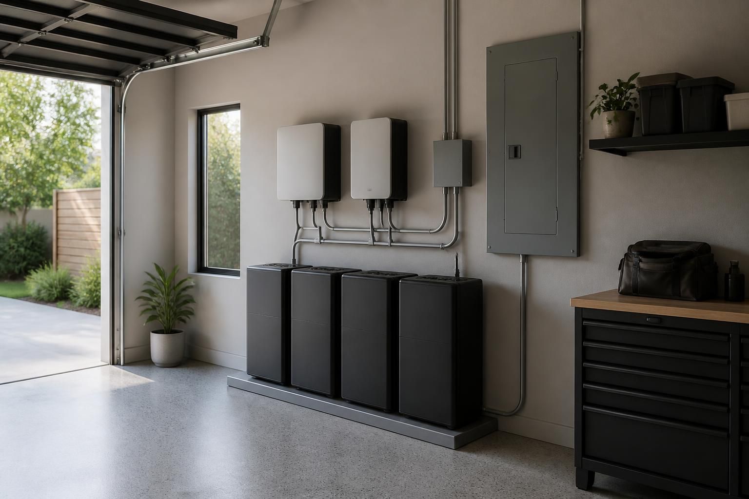 Organized home battery backup system in a clean utility space